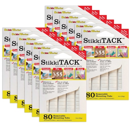 Stikkiworks StikkiTack, White, 2 oz./80 Tabs Per Pack, 12 Packs, 960PK ST-80W
